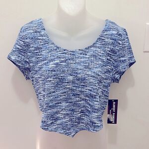 Almost Famous Blue White Poly Spandex Blend Croptop Shirt Juniors XL NWT